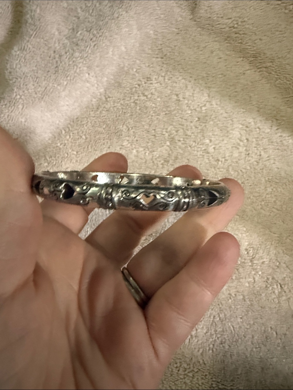 Brighton Silver Carved Pattern Bangle Bracelet